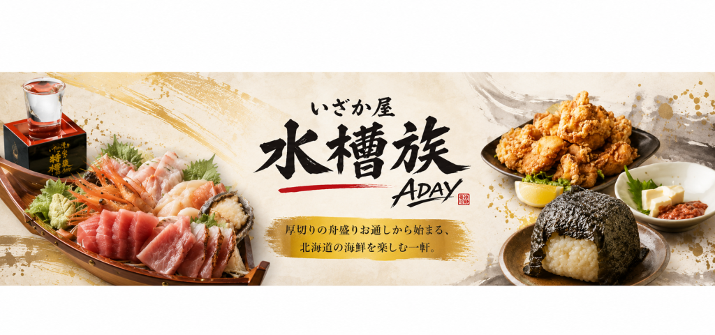 厚切りの舟盛りから始まる贅沢なひととき。北海道の海鮮を堪能できる「いざか屋 水槽族 ADAY」