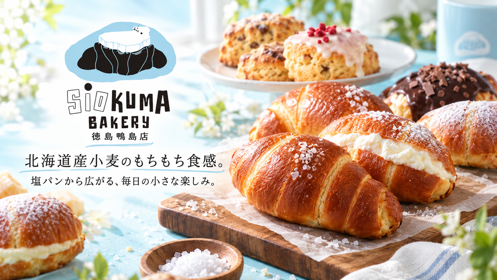 北海道産小麦が生み出す、もちもち食感の塩パン。徳島県吉野川市「SiOKUMA BAKERY 徳島鴨島店」